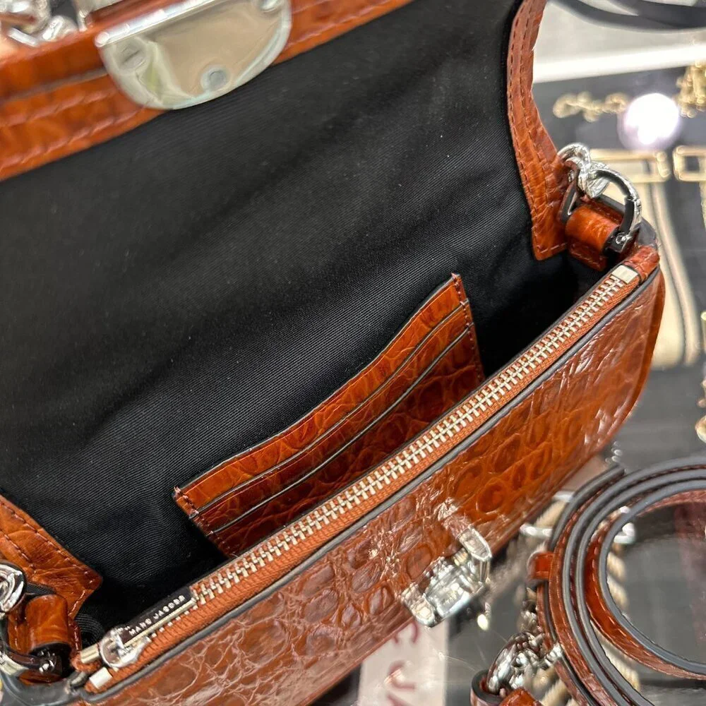 NWT! New Marc Jacobs J Marc Mini Shoulder Bag -Croc-embossed Leather Cognac 3way